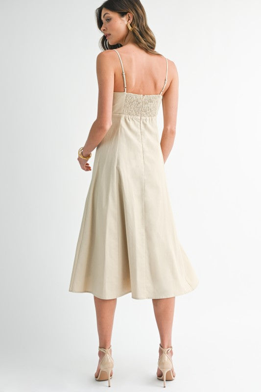 Geometric Cutout Linen Blend Midi Dress