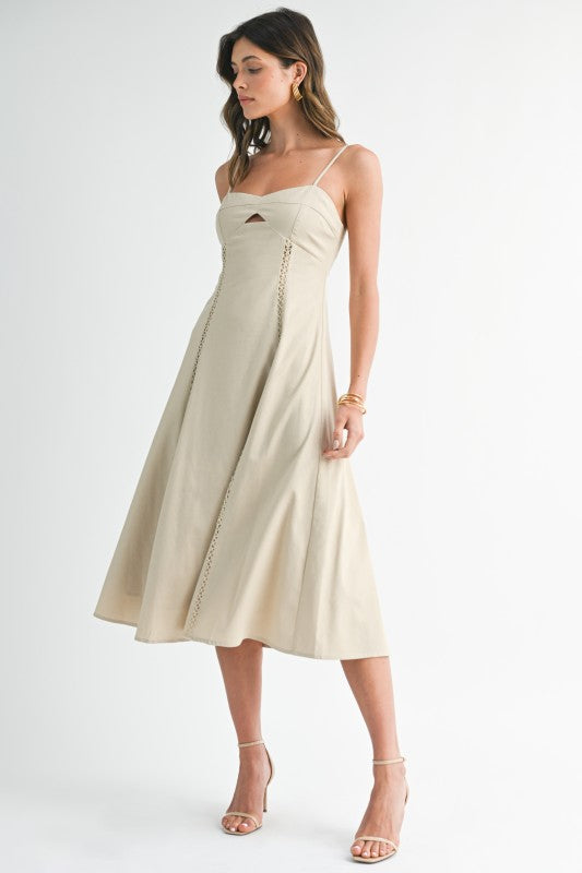 Geometric Cutout Linen Blend Midi Dress