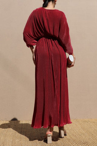 Pleated Loose Fit Midi Dress