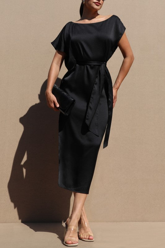 Loose Fit Satin Midi Dress