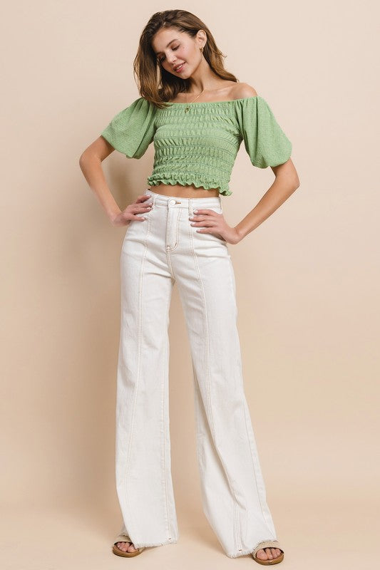 Wide Leg Palazzo Fit Jeans With Stretch