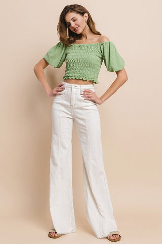 Wide Leg Palazzo Fit Jeans With Stretch