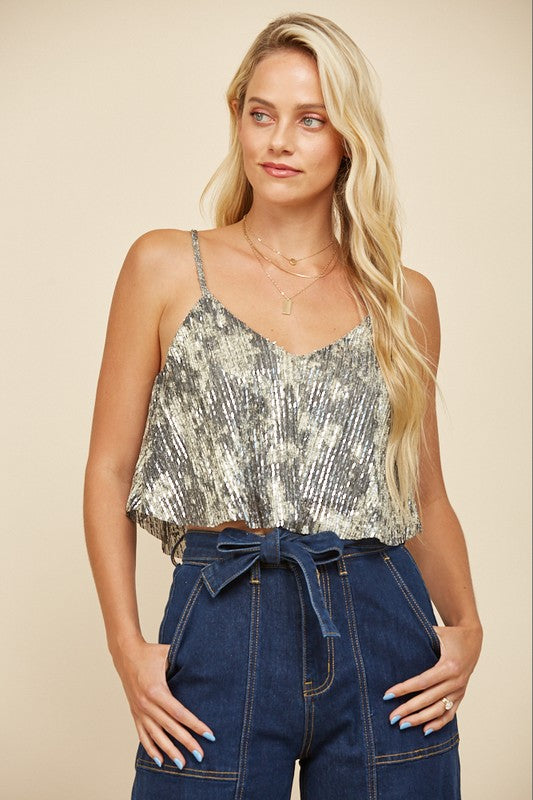 Metallic Sequin Camisole Tank Top