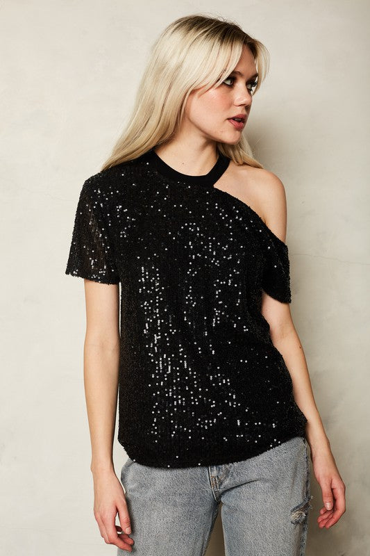 Asymmetrical Spangle One Shoulder Top