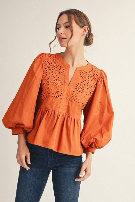 Eyelet Accent Peplum Top