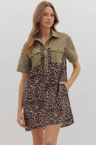 Leopard print short sleeve mini dress