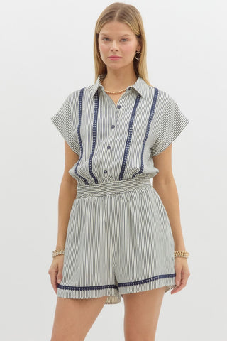 Stripe print short sleeve pull on romper