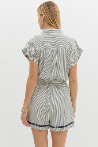Stripe print short sleeve pull on romper