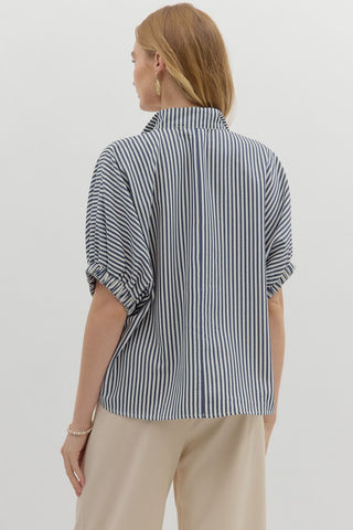 Stripe pattern high neck elasticated sleeve band dolman top