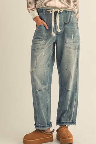 Washed Vintage Painted Rope String Jeans