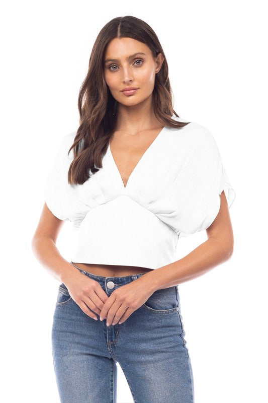 Satin Cropped Blouse With Pleat Detail