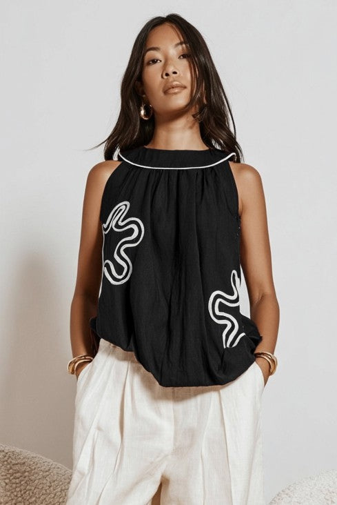 Abstract Applique Billowy Top