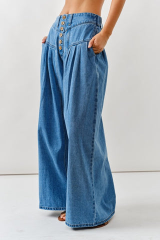 Front Button Down Flare Jeans