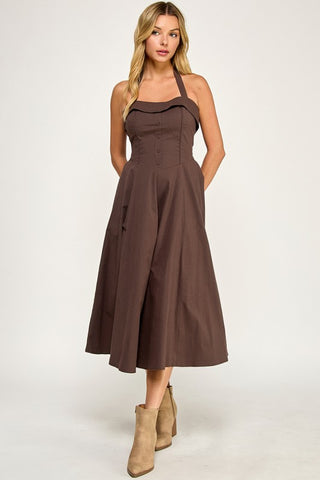 Halter Flare Midi Dress