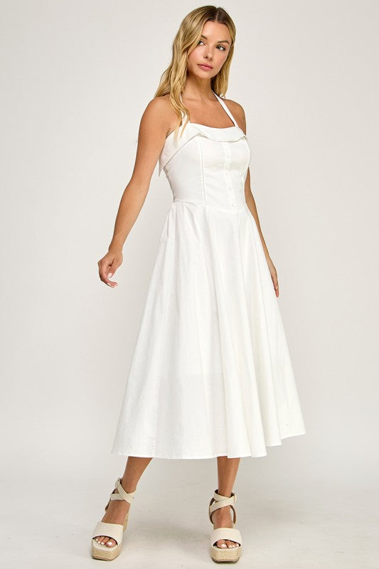 Halter Flare Midi Dress