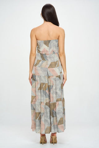 Geo Print Cut Out Tie Front Tube Maxi Dress