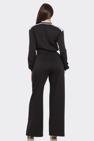 Stripe Colorblock Front Zip Up Top And Pants Set