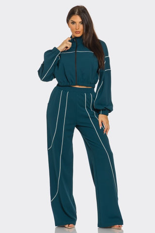 Zip Up Pipping Stripes Jacket And And Pants Set