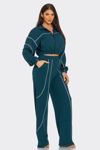 Zip Up Pipping Stripes Jacket And And Pants Set