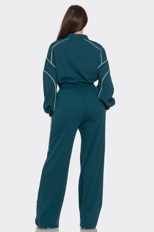 Zip Up Pipping Stripes Jacket And And Pants Set