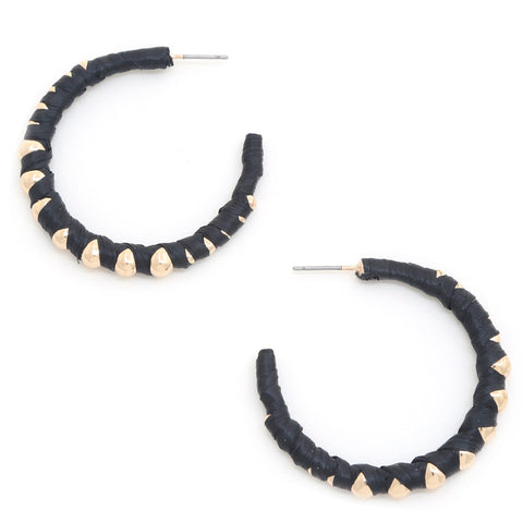 RAFFIA WRAPPED METAL OPEN CIRCLE EARRING