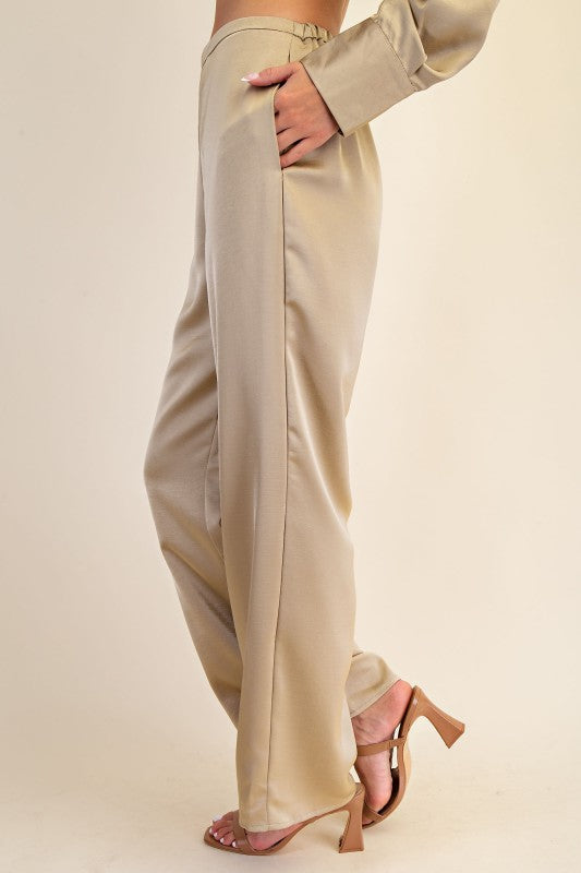 Mid-rise Satin Pants