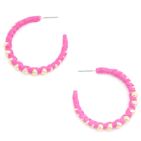 RAFFIA WRAPPED METAL OPEN CIRCLE EARRING