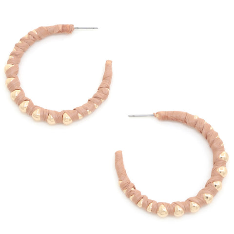 RAFFIA WRAPPED METAL OPEN CIRCLE EARRING