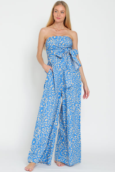Tube-smocked tie front-waisted jumpsuit