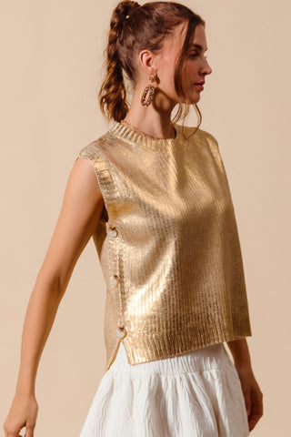 Metallic Foil Holiday Sweater Vest Top