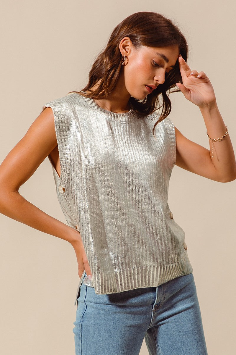 Metallic Foil Holiday Sweater Vest Top