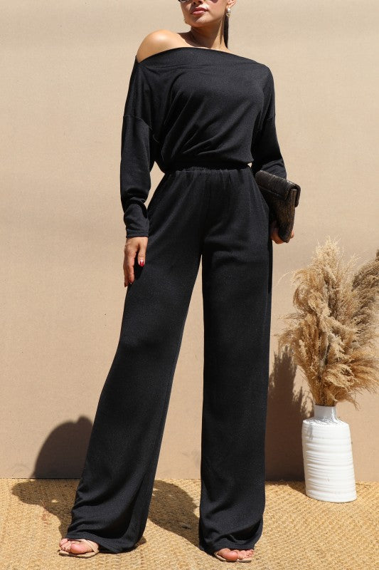 Off Shoulder Knit Jumpsuit