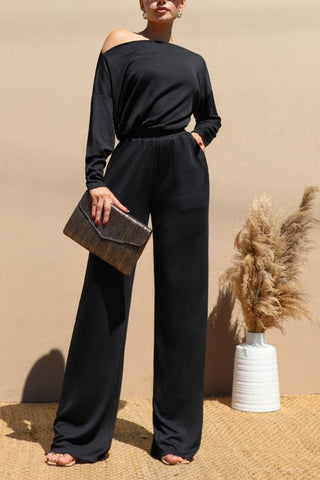 Off Shoulder Knit Jumpsuit