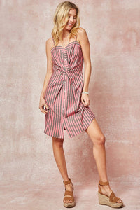 Striped Chambray Buttoned Twist-Front Mini Dress