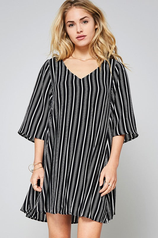 Striped Swing Dress with Cutout Back