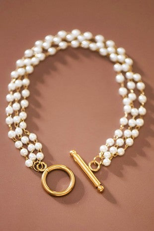 18k Non-tarnish Stainless Steel Pearl Bracelet