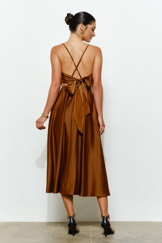 Satin Tie-back Cross Strap Midi Dress
