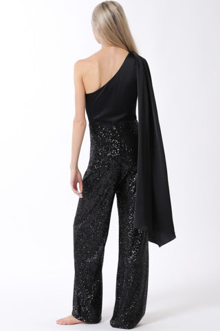 One Shoulder Sequin Pants Detail Jumpsuit