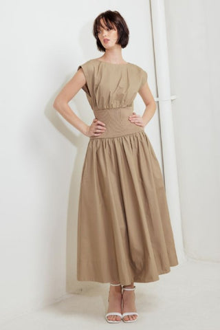 A solid woven midi dress