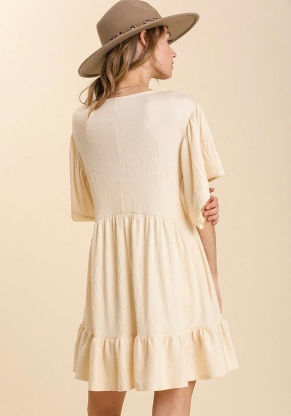 Knit Square Neck Ruffled Hem Lines Dress and No Lining