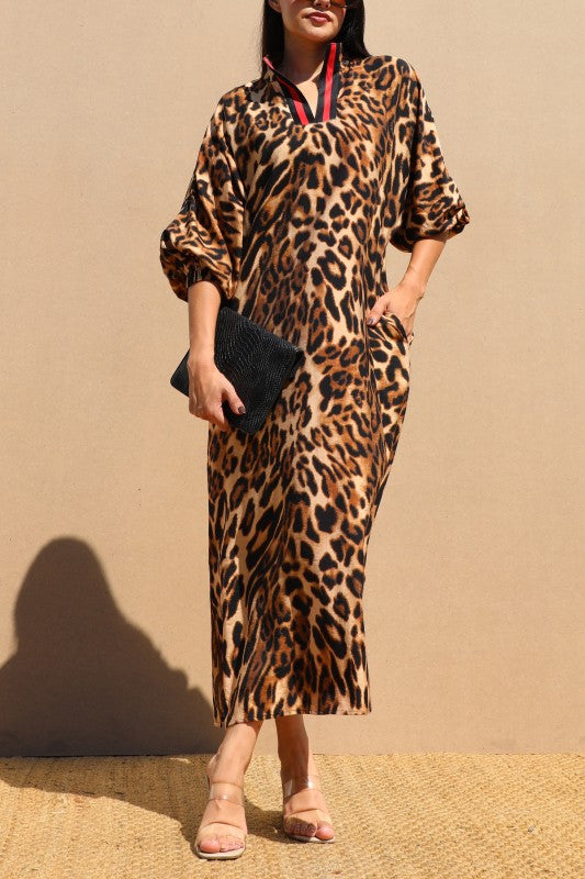 Leopard Loose Fit Woven Shirt Dress