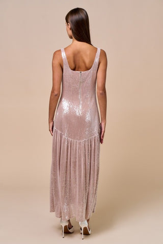 Front Hook & Eye Sequin Maxi Dress