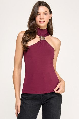 Slvless Turtle Neck Solid Top