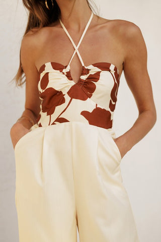 Rustic Floral Wide Pant Jumpsuit