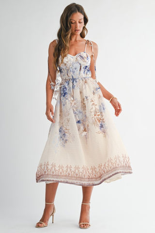 Floral Chiffon Tie-strap Midi Dress