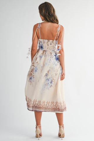 Floral Chiffon Tie-strap Midi Dress
