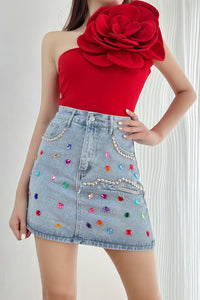 Embellished Denim Mini Skirt