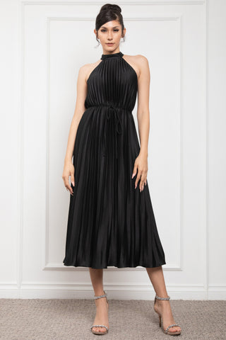 Pleated Halter Neck Midi Dress