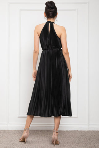 Pleated Halter Neck Midi Dress