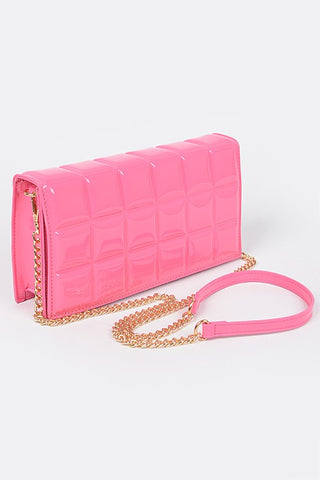 Embossed Enamel Flap Crossbody Bag